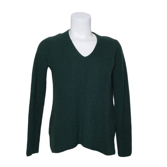 J. McLaughlin XS Cashmere Wool Blend V Neck Long Sleeve Knit Green Sweater EUC - Picture 1 of 9